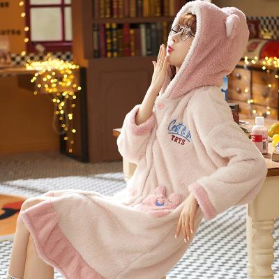 China Winter Cute Flannel Loungewear Women Cartoon Plush Padded Fleece Nightgown Long Sleeve Autumn Winter Women QUICK DRY for sale