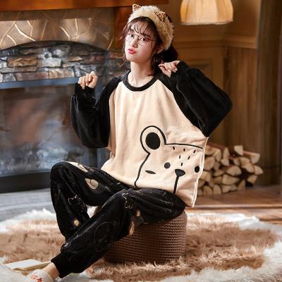 China Coral Fleece Thermal Pajamas Women's Winter Flannel Pants QUICK DRY Cute Women's Pajamas Korean Cartoon Long Sleeve for sale