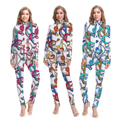 China Anti-wrinkle PF2036 Women Clothing Long Sleeve Baroque Print Zipper High Neck Blazer Up Jacket Printed Gaiters Two Piece Tracksuits for sale