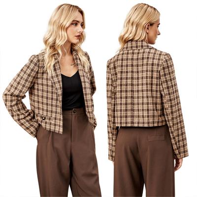 China Retro Style Short Lady Coat Women Fashion Casual Plaid Coat Blazer for sale