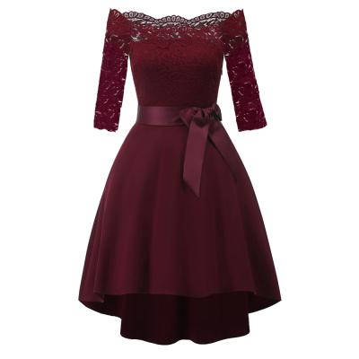 China 2020 New Style Bow Lace Washable Three Quarter Sheath Women Party Dresses Off Shoulder Women Dresses for sale