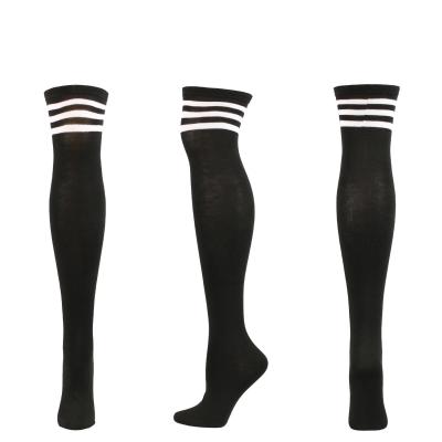 China Three Stripe 95 Cotton QUICK DRY Black White Women Long Over The Knee Thigh High Socks for sale