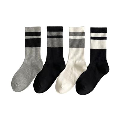 China Black Gray Stripe White Anti-Fault 80 Organic Combed Cotton Hiphop Seamless Sneaker Crew Unisex Socks for sale