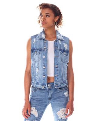 China High Quality Clothing Breathable Casual Denim Vest Women Jacket En Lattice Vests for sale