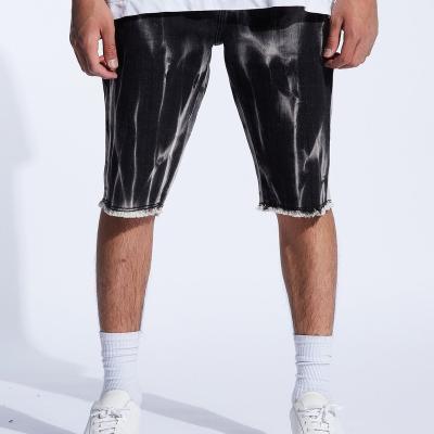 China Hot Sales New Fashion Men's Denim Shorts QUICK DRY With Fringed Edge Black Tie Dye Denim Shorts Jeans for sale