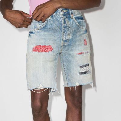 China QUICK DRY Distressed Curto Patchwork Denim Shorts Jeans Mens Jean Shorts Pants Factory Custom for sale