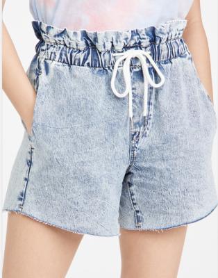 China Breathable Paper Bag Waist Denim Shorts Jean Shorts Denim Shorts Elastic Custom Blue Jeans for sale