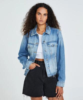 China QUICK DRY casual raw edge denim jacket for women patch jeans jacket for women for sale