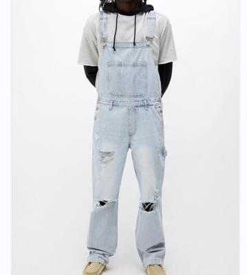 China QUICK DRY custom men's jeans overalls fashion jumpsuit denim ripped pants jeans 2022 men jeans overall for sale