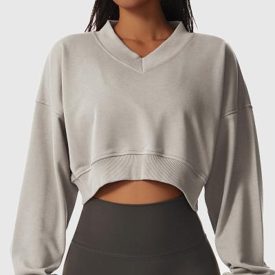 China Breathable Women Cotton Outdoor Loose Thermal Light Crop Increasing Running Sweatshirt for sale