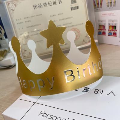 China Wholesale Custom Cake Topper Kids Paper Cake Topper Gold Card Shower Birthday Party Crown Adult Hat for sale