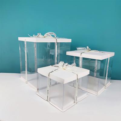 China Recyclable Custom Clear Christmas Wedding Cake Box Pet Free Sample Plastic Transparent Cake Stand Packaging for sale