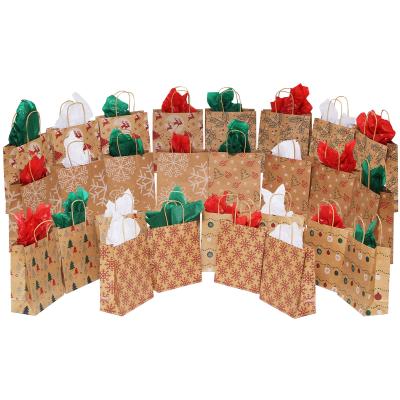 China Recyclable Merry Christmas Snowman Reindeer Kraft Paper Christmas Happy Paper Bag For Mall Supermarket Grocery for sale