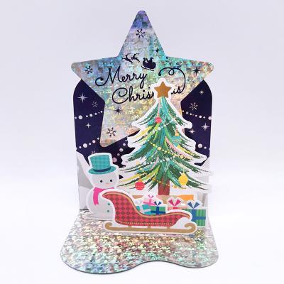 China Europe 3D Glitter Pop Card Luxury Christmas Gift Greeting Cards For Kids Hot Sale for sale