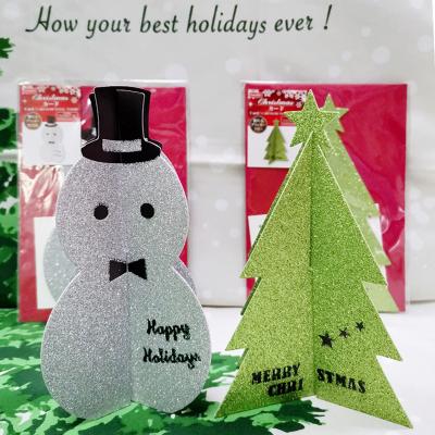 China Europe DIY 3d Pop Luxury Christmas Glitter Gift Cards Snowman Christmas Tree Greeting Card Japan for sale