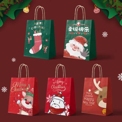 China Recyclable Hot Popular Wholesale Colorful Christmas Kraft Gift Bags For Craft Gift Packaging Supplies for sale