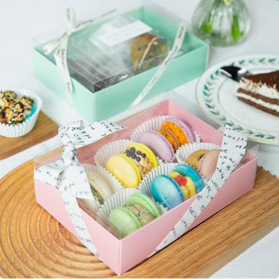 China Recyclable Pink Large Custom Size Macaron Cookie Sweet Box Bakery Gift Box Dessert Sweet Candy Cake Packaging Box With Clear Lid for sale