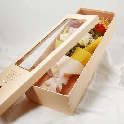 China Handmade Valentine Day Wholesale Rectangular Flower Happy Box With Transparent Window Birthday Wedding Anniversary Gift Packaging Box for sale