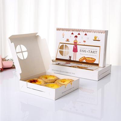 China Portuguese 4 Pcs 6 Pcs Biodegradable Box Rectangle Paper Food Packaging Disposable Egg Tarts Take Out Box for sale