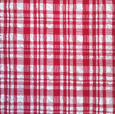 China Red and White Crinkle Stripe LOW PRICE BLACKOUT PRICE Stretch Cotton Seersucker Fabric for Women's Dress T-shirt for sale