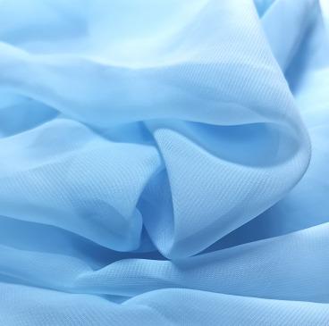 China LOW MOQ 100% Pure Blue French Blackout Chiffon Fabric Polyester Fabric For Women's Dress for sale