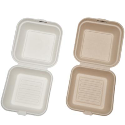 China Disposable Eco-friendly Biodegradable biodegradable togo food container disposable take away lunch packing bagasse pulp hinge hamburger box for sale