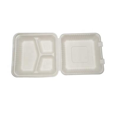 China Disposable Eco-friendly Biodegradable Sugarcane Bagasse Biodegradable Disposable Takeout Fast Food 3 Compartment Lock Box for sale