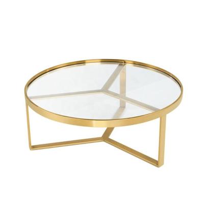 China Adjustable Modern Luxury Gold Coffee Table Living Room Furniture Stainless Steel (Other) Round Glass Coffee Tables for sale