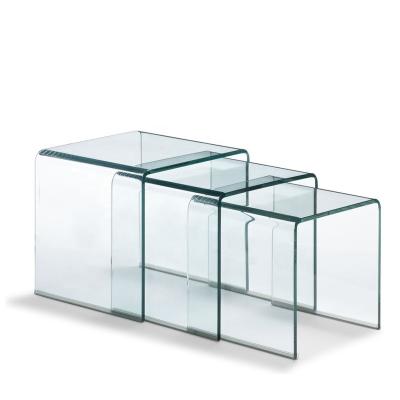 China Smart Bent Glass Nesting Coffee Bend Tempered Glass Side Clear Nesting Table Adjustable Modern Living Room (Other) End Table Table for sale