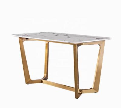 China (Other)Adjustable Modern Luxury Rectangular Dining Furniture Sinter Stone Dining Table And Chairs Gold Stainless Steel Marble Dining Table Set for sale