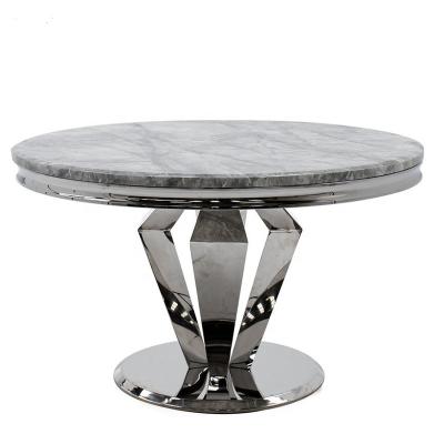 China (Other)Adjustable Modern Luxury Round Design Dining Furniture Sintered Stone Dining Table&Chairs Gold Stainless Steel Marble Dining Tables Set for sale