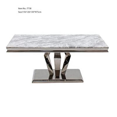 China (Other)Adjustable Square Modern Luxury Design Dining Furniture Dining Table&chairs Dining Table Set Stone Stainless Steel Gold Agglomerated Marble for sale