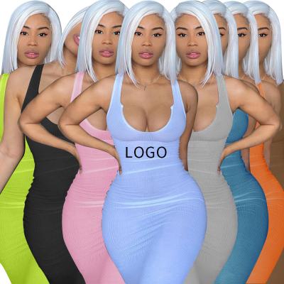 China Custom Simple Round Neck Bodycon Sleeveless Maxi Women Bow Elegant Casual Outfits Anti-Static Women's Dresses Summer 2021 Spring Knit Knit for sale