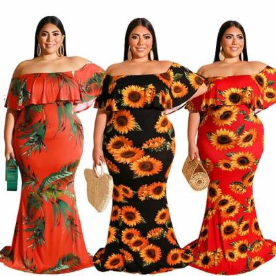 China Breathable Hot Sale One Shoulder Printed Floral Ruffle Casual Outfits One Maxi Plus Size Women Dress for sale