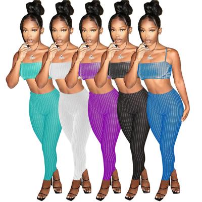 China Amazon Sellings 2021 Hot QUICK DRY Stripe Printed Vest And Casual Pants Set Two Piece Sweat Suits Women for sale