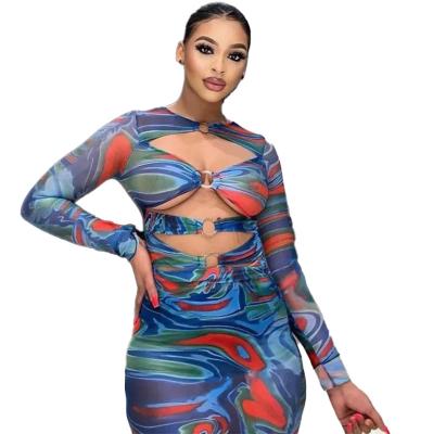 China New Arrivals Breathable Hot Sale Printing Bodycon Dress Ladies Sleeveless Long Stretchy See Through Sheer Dress Club Chic Sexy Dresses for sale