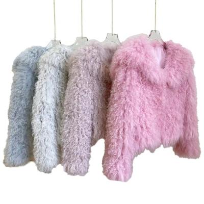 China New Design Women Breathable Tench Knitted Wool Fur Coat Braided Cropped Fur Jacket for sale