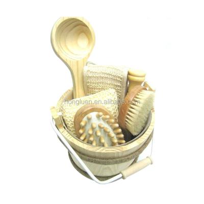 China Portable Custom Promotional Bamboo Wooden Bath Shower Spa Accessories Set Gift For Family for sale