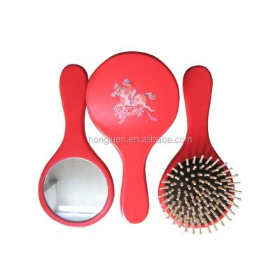 China Eco-Friendly Natural Wooden Hair Brush Convenient And Handheld Cosmetic Mini Mirror for sale