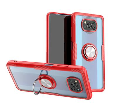 China Magnetic Anti-Drop Car Mount Holder Finger Ring Clear PC+ TPU Back Cover For Xiaomi POCO X3NFC F-3 M3 RED 360 Degree Shockproof Cover for sale