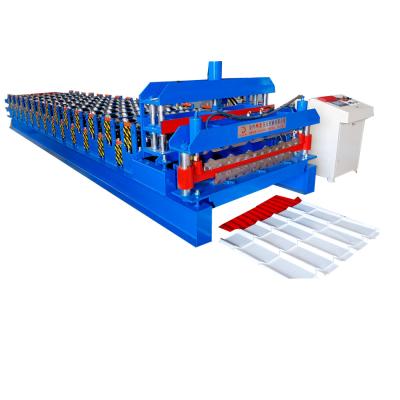 China Hydraulic Double Station Glazed And Trapezoidal Tiles Making Machine Metal Roof Tile Panel Roll Forming Machine for sale