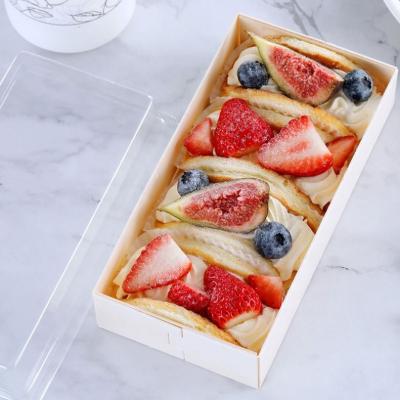 China Disposable Transparent Biodegradable Cake Box Dessert Bakery Baking Wooden Cake Boxes for sale