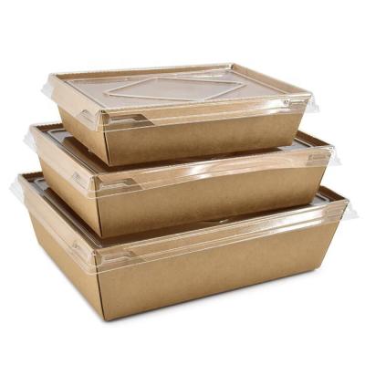 China Disposable Cardboard Salad Box Kraft Paper Food Packaging Compostable Takeout Box With Clear Lid for sale