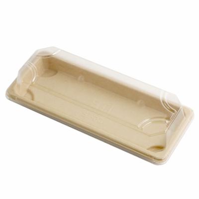 China 100% Biodegradable High Quality Biodegradable Sugarcane Disposable Bagasse Sushi Container Sushi Paper Tray with PET Lid for sale