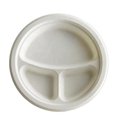 China waterproof & 10 Inch Plant Fiber Sugarcane Oil Proof Bagasse 3 Disposable Biodegradable Compartment Dish for sale