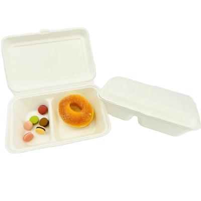 China Sustainable Biodegradable Paper Food Bowls Disposable Sugar Cane 2 Compartment Food Container for sale