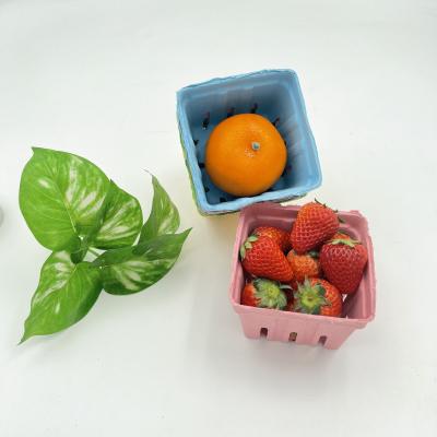 China 2022 Biodegradable Cherry Food Storage Container Vegetable Strawberry Fiber Pulp Paper Fruit Packing Basket High Grade Biodegradable Fruit Serving Tray for sale