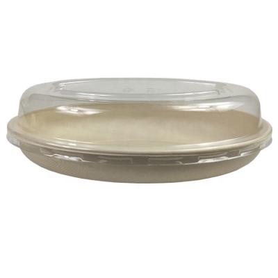 China 24Oz Disposable Compostable Sugar Cane Oval Pulp Restaurant Salad Bowl With PET Lid for sale