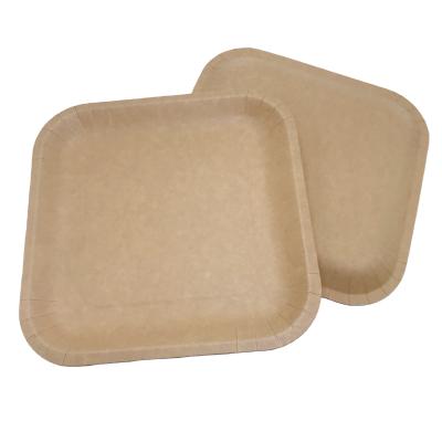 China Disposable Square Paper Plate Strong Plate Round Kraft Paper Dishes For Party Supply for sale