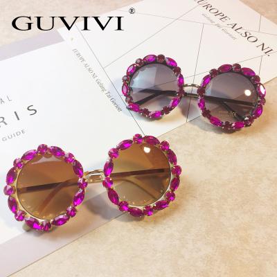 China New fashion GUVIVI women's luxury sunglasses round pink sunglasses 2019 rhinestone women's sunglasses for sale